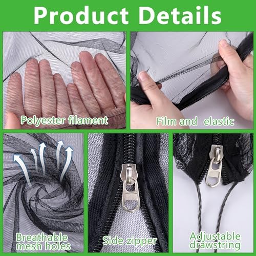 2 Pcs Black Large Fruit Tree Netting with Zipper and Drawstring, 5.3 x 5.3 Ft Breathable Mesh Garden Bird Netting Plant Cover, Insect Bird Barrier Net Mesh for Protect Plants from Squirrel Bugs