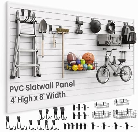 SMARTSTANDARD White Slatwall Panel Set, 4x8 FT PVC Panel with Accessory Kit