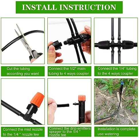 226FT Greenhouse Micro Drip Irrigation Kit Automatic Irrigation System Patio Misting Plant Watering System with 1/4 inch 1/2 inch Blank Distribution Tubing Hose Adjustable Nozzle Emitters Sprinkler