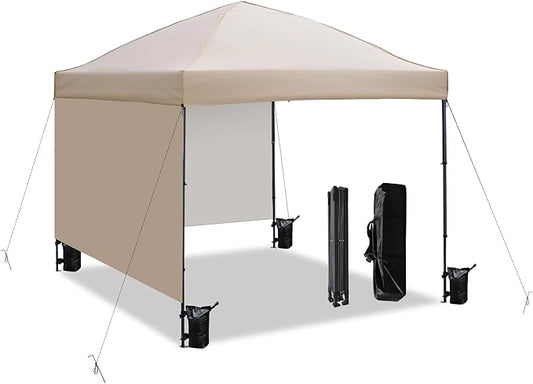 10x10 Pop Up Canopy Tent with 2 Sidewalls, Easy Up Canopy Outdoor Party Sun Shade Tent Portable Gazebo for Beach Camping Events with Carry Bag and 4 Sand Bags