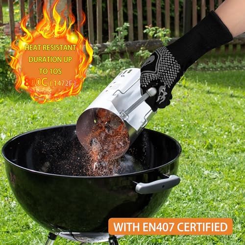 BBQ Gloves 1472F Heat Resistant Non-Slip Silicone 13.5in (Grey)