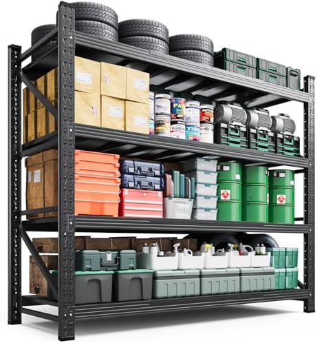 Letaya 3000LBS Storage Shelves Heavy Duty,70" H Garage Shelving Units, 4 Tier Adjustable Utility Rack Shelf,Large Metal Industrial Shelves,for Shop,Warehouse,Basement,Black (48" W x 24" D x 70" H)