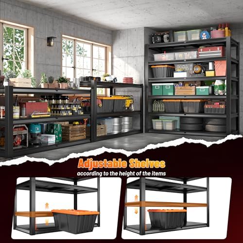 REIBII 84.1" H Garage Shelving, 3500LBS Storage Shelves Heavy Duty, Adjustable 6-Tier Metal Shelving for Commercial, Warehouse, Basement, Garage,Shop, 55.1" W x 25.8" D x 84.1" H