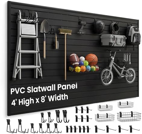 SMARTSTANDARD Black Slatwall Panel Set, 4x8 FT PVC Panel with Accessory Kit