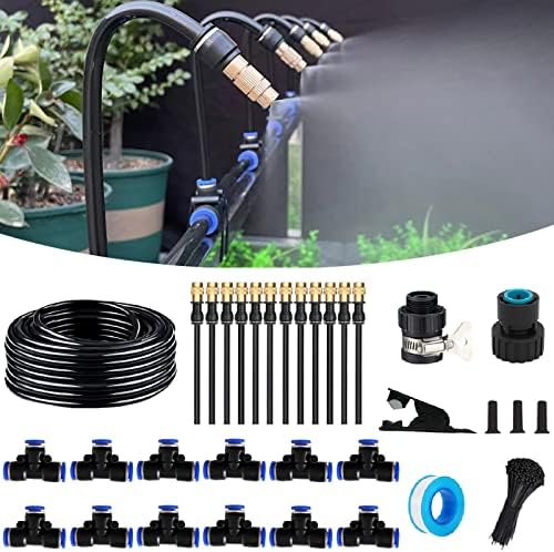 50FT Drip Irrigation Kit, Automatic Garden Watering System with Tool-Free Quick Connectors, 360° Bending Drippers & Copper Misting Nozzles for Greenhouse, Patio, Lawn & Vegetable Garden. (15M)