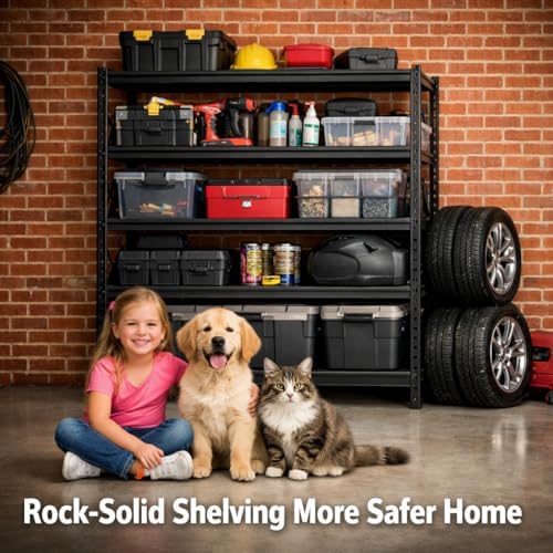 72" H x 36.12" W x 16" D Instrial 5-Heavy-Duty-Shelf Storage-Rack Adjustable Shed Shelving Metal Shelves Steel (Wire) Garage Bin Shelving Unit-s Organizer System for Basement/Kitchen, Black