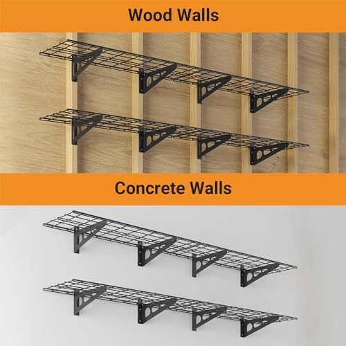 Garage Shelving, 2-Pack 1x6 ft Garage Wall Shelving, 900 lbs, Black