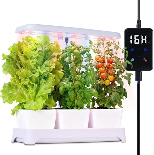 Indoor Herb Garden with Grow Light, Full Spectrum LED Planter for Kitchen Herbs & Houseplants, Height Adjustable Indoor Growing System for Home & Apartment Decor (Not Pots) (White, 16.5*6.5*4 inch)