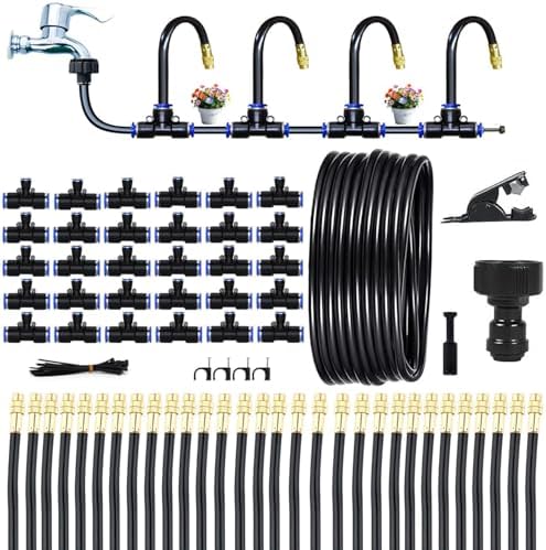 360° Adjustable Drip Irrigation System - Compatible 1/4" Irrigation System, 98FT Garden Watering Atomizing System with 30pcs Nozzles, Greenhouse Accessories for Yard, Lawn, Plants, Garden (98Ft)