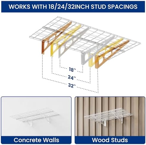 FLEXIMOUNTS 2-Pack 2x4ft Garage Shelving with Hooks, 600lbs Load, White