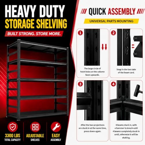 Garage Shelving, 3300 LBS Storage Shelves with Side Guard
