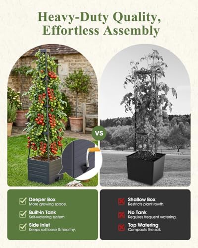 4 Pack Raised Garden Bed Planter Box with Trellis, 57" Self-Watering Tomato Cage Planters for Climbing Plants Vegetable Vine Flowers Outdoor & Indoor (57x9.8x9.8IN)