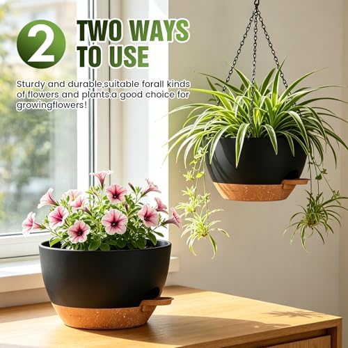 10 Inch Self-Watering Hanging Planters Set of 3 with Saucers