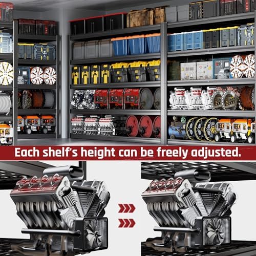 67" W Garage Shelving Heavy Duty, 18" D Garage Shelves, 78" H Adjustable Storage Shelving Unit, 5 Tier Commercial Metal Shelves for Warehouse, Basement, Shop, 67" W x 18" D x 78" H