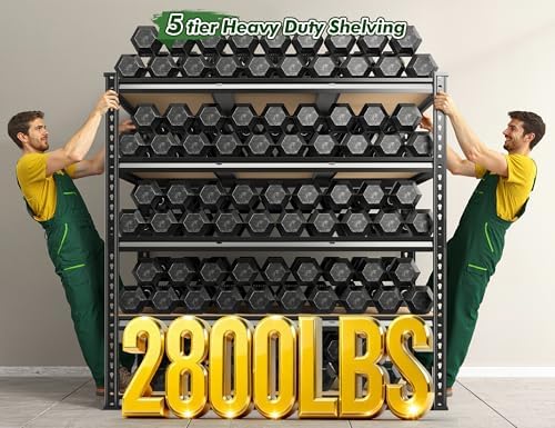 2800 LBS Garage Shelving Heavy Duty 72.2" H Garage Storage Shelves, 5 Tier Adjustable Metal Shelving Unit, Storage Shelves for Workshop, Basement, Warehouse, Shed, Kitchen, 48.1" W x 24.1" D, Black