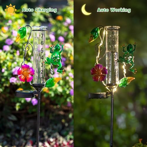 Solar Rain Gauge Outdoor - 7-Inch Glass Tube