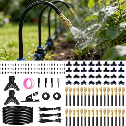 200FT Drip Irrigation System, 2026 Upgrade Garden Watering Kit with 32pcs 360° Adjustable Copper Nozzles, High-Flow DIY Sprinkler System for Large Gardens, Farms, Greenhouses, Lawns (200 ft)