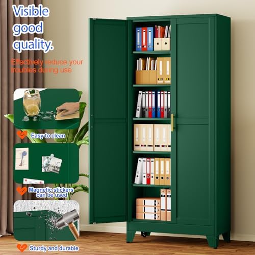 GAIOUS 75'' Tall Metal Garage Storage Cabinet,File Cabinet with Door and Adjustable Shelves, Outdoor Steel Tool Cabinet for Home,Office,Warehouse,Garage,Green
