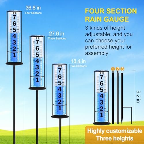 Rain Gauge Outdoor Upgraded, Accurate Freeze Proof Thickened Rain Gauges Outdoors Best Rated, Large Clear Numbers and Adjustable Height Rain Measuring Tool for Garden, Yard, Lawn, Patio, and Farm Use