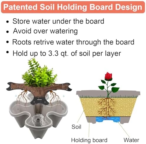DUNCHATY Stackable Planter, Vertical Garden Planter with Wheels and Garden Tools, Strawberry Planter Indoor/Outdoor 5 Tier Herb Planter Pots for Growing Vegetables and Succulents,Gray