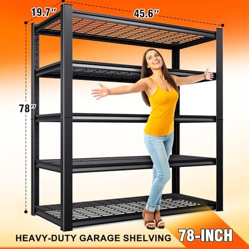 2Pack-78 ''H Storage Shelves, 45.6‘’W Garage Shelving, Adjustable Garage Shelves, 2500lbs Heavy Duty Shelving ,5 Tier Garage Storage Shelves,Easy-To-Install Metal Shelf Storage Rack Shelving Unit