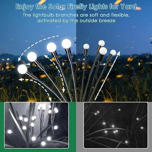 OZS 10 Pack Total 80 LED Solar Firefly Lights Fairy Outdoor - Solar Garden Lights Outdoor, Sway by Wind, Waterproof for Garden Patio Pathway Fairy Decoration (Cold White)