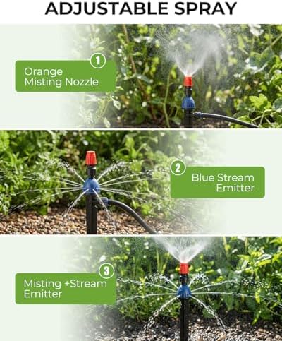 MYMULIKE 75FT Drip Irrigation System, Adjustable Drip Emitters, Upgraded Drip Irrigation Kit Automatic Irrigation Kit Garden Watering System for Flower Bed, Raised Beds, Lawn, Greenhouses