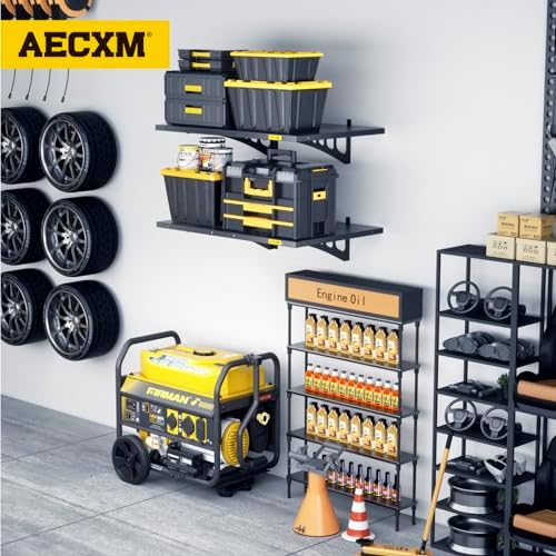 Aecxm 2-Pack 2x3ft Adjustable Garage Wall Shelving 560lbs Load Capacity Heavy Duty Wall Mounted Storage Shelf Metal Floating Shelves for Garage(Black)