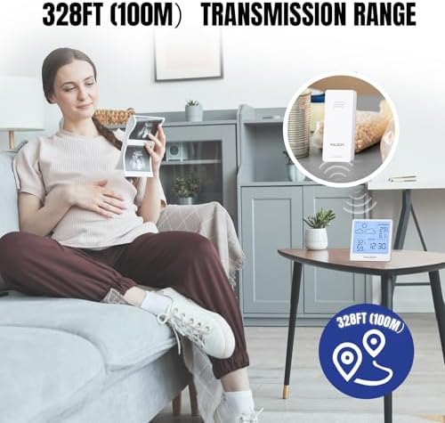 Raddy WF-50T Wireless Weather Station, Thermometer Hygrometer, White