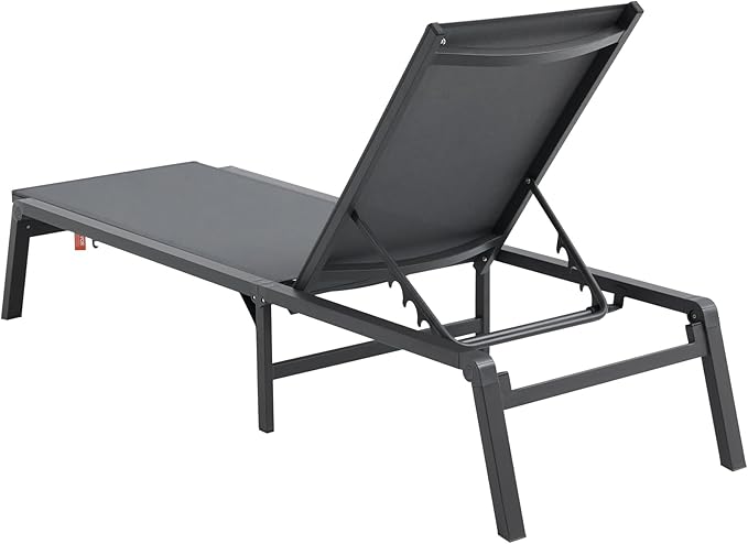 VEVOR 2 Pcs Chaise Lounge Chairs Outdoor, Aluminum Patio Lounge Chair with Adjustable 5-Position, Folding Pool Chairs Recliner and Full Flat Tanning Chair for Patio, Beach, Pool, Grey, 2 pcs