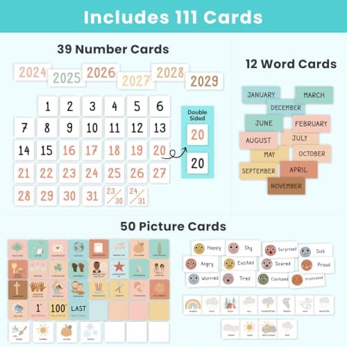 Classroom Boho Calendar & Weather Pocket Chart with 111 Cards, Circle Time Learning Center for Kids and Toddler, Preschool Must Haves!