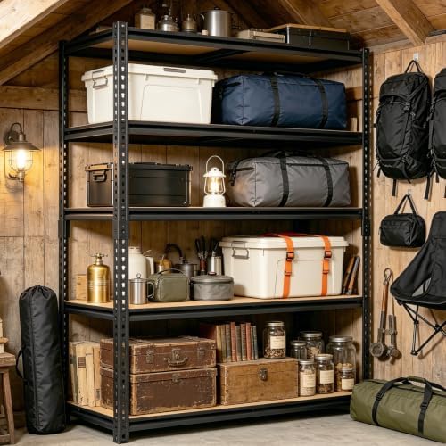 72" H Heavy Duty Garage Shelving, 2400LBS Capacity 5-Tier Storage Shelves,Adjustable Industrial Metal Garage Shelves for Basement Pantry Kitchen Warehouse, 16" D x 36" Wx72 H,Black