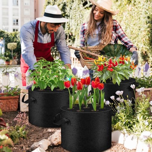 3Pack 10Gallon Grow Bags with Planting Holes,Planting Bags, Plant Grow Bags