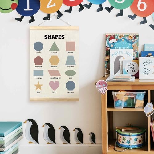 TLESKE Boho Classroom Shapes Chart Poster Hanger Frame, Homeschool Hanging Wall Art Decor for Toddlers Kids Room Nursery Playroom, Preschool Prek Learning Educational Poster Print Banner, 16x24