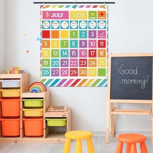 Sinload Classroom Calendar Pocket Chart White, Multicolor