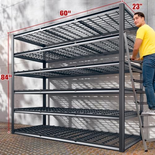 REIBII 60" W Heavy Duty Garage Shelving,6 Tier Metal Shelving Units