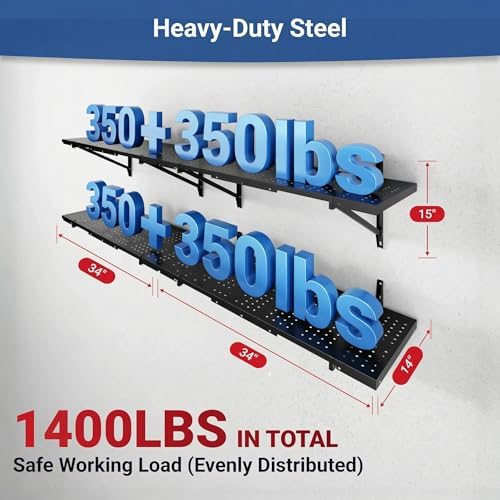 FLEXIMOUNTS 2-Pack 1x6ft Garage Shelving Perforated Wall Shelf