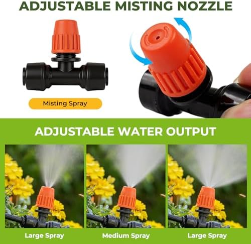 50FT Drip Irrigation Kit, Quick Connect Garden Watering System, Easy Install Drip Irrigation System with Misting Nozzles for Patio, Potted Plants, Small Garden & Greenhouse