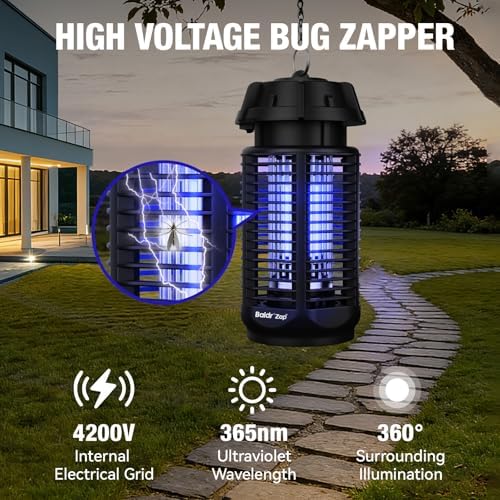 BALDR Bug Zapper Outdoor Indoor, 20W Power & 4200V Instant Grid Mosquito Repellent, Coverage of 1/2 Acre Fly Trap for Patio, Backyard, Home