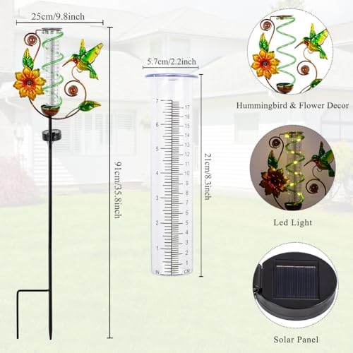 Solar Rain Gauge Outdoor, Hummingbird Rain Gauges