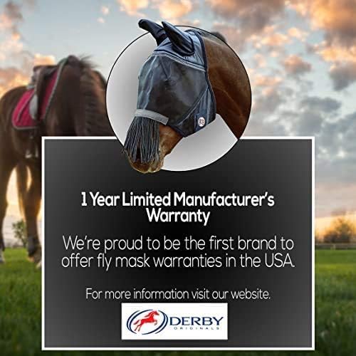 Derby Originals Horse Fly Mask with Ears and Nose Fringe, UV Blocking Fine Mesh, USA Stars and Stripes Design, 1 Year Limited Warranty