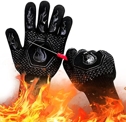 BBQ Gloves 1472F Heat Resistant Non-Slip Silicone 13.5in (Black)