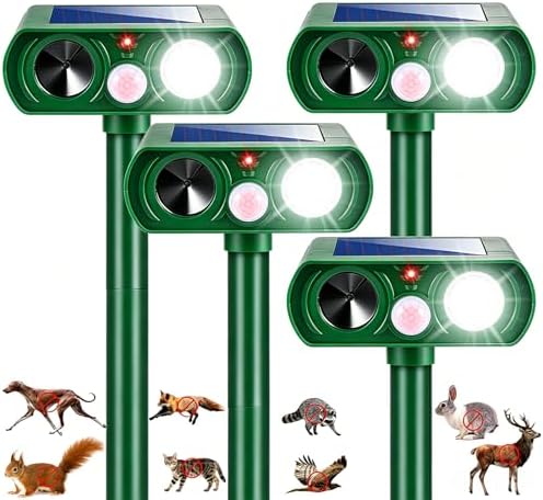 2026 Upgraded 4-Pack Solar Ultrasonic Animal Repellent Outdoor for Yard