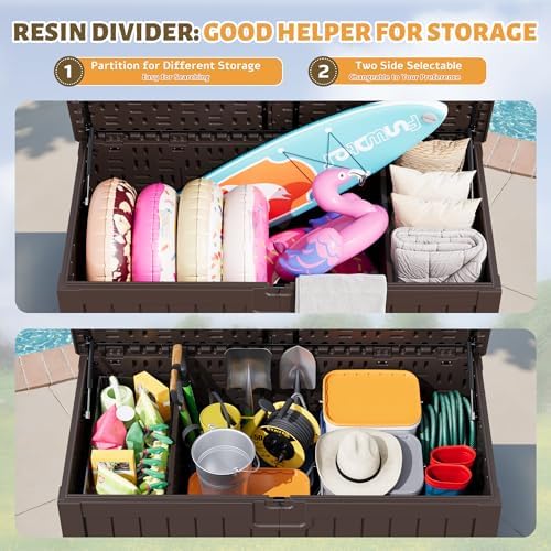 Flamaker 250 Gallon Resin Deck Box, XXL Waterproof Storage Box with Divider