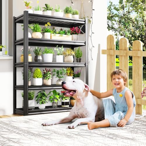 45.6"W Garage Shelving 5T Heavy Duty Storage Shelves, Adjustable Metal Shelving Unit, Utility Garage Organizer Shelf for Basement, Pantry, Kitchen, Warehouse, Supermarket, 45.6"Wx19.7"Dx78"H