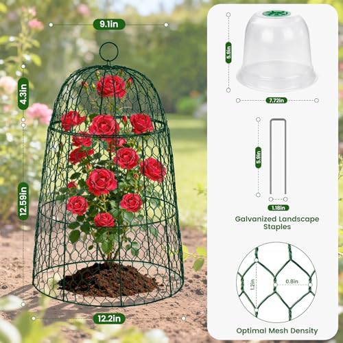 12 Pack XL Metal Garden Cloches for Plants, 17" Tall Chicken Wire Cloches