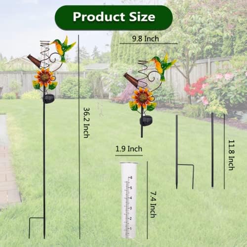Solar Hummingbird Rain Gauge Outdoor with 6 Inch Glass Tube