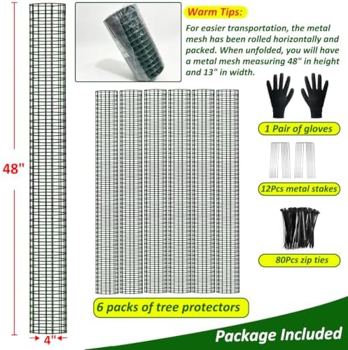 48" Metal Tree Trunk Protector, 6 Pack Mesh Tree Guards Tree Protectors with Zip Ties, Stakes, ExpandableTree Trunk Protector Guard, Tree Protectors from Deer, Mower, Animals(48",6 Pack)
