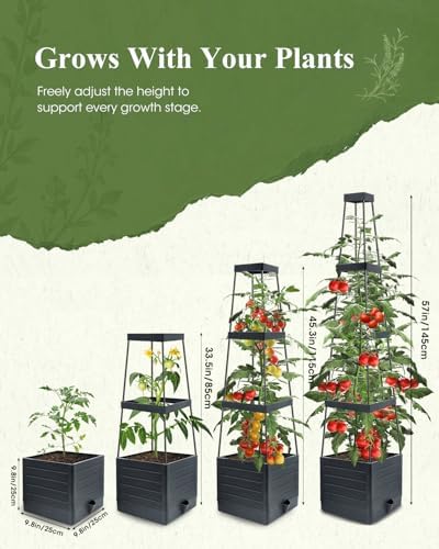 2-Pack Tomato Planter with Trellis, 57" Self-Watering Raised Garden Bed Planter Box, Tomato Cages for Indoor & Outdoor Climbing Plants, Vines, Vegetables, and Flowers (57x9.8x9.8IN)