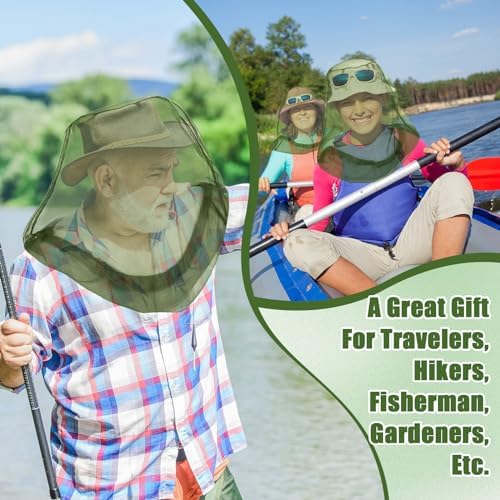 HESTYA 4 Pack Mosquito Head Net Mesh Face Cover Outdoor, Army Green